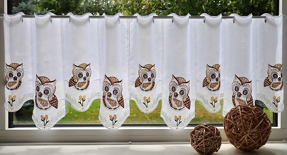 Stickereien Plauen Scheibengardine »Eulen« Stangendurchzug 1 Stk. tlg. günstig online kaufen