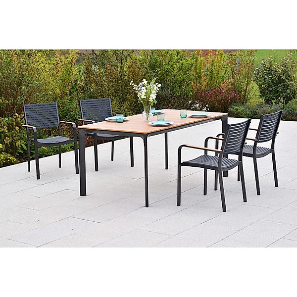 Merxx Paliano Set 5-tlg. 4 Stapelsessel Gartentisch 156 x 90 cm Stahl/Kunst günstig online kaufen