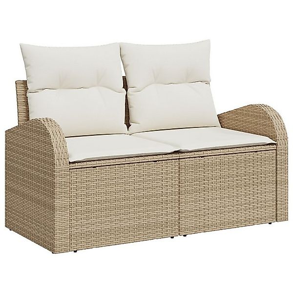 vidaXL Loungesofa 2-Sitzer Garten Sofa mit Kissen Beige Poly-Rattan, 1 Teil günstig online kaufen