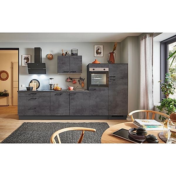 pino Küchenzeile 340 cm Beton Grafitgrau Anschlag rechts 2 Geräteschränke günstig online kaufen
