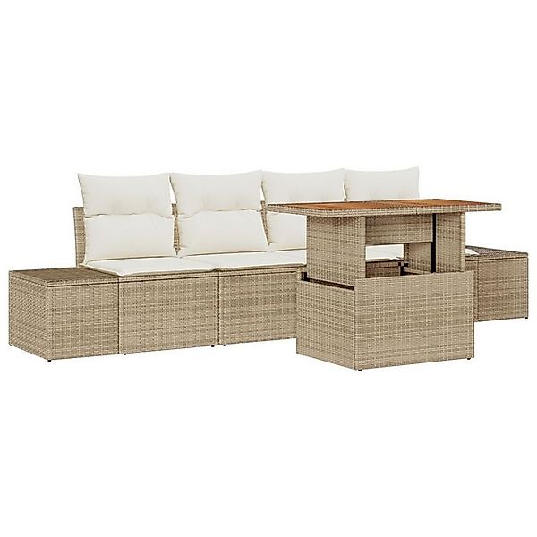 vidaXL Loungesofa 5-tlg. Garten-Essgruppe mit Kissen Beige Poly Rattan, 5 T günstig online kaufen