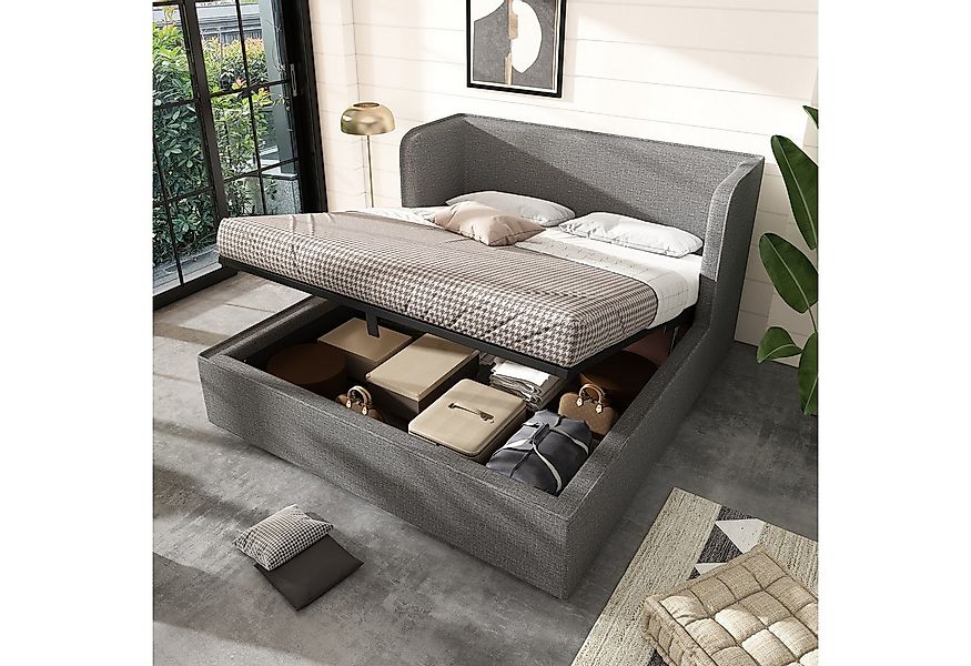 Flieks Polsterbett, Hydraulisches Stauraumbett 160×200cm mit Seitenlehne&ab günstig online kaufen