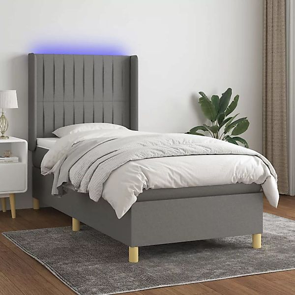 Vidaxl Boxspringbett Mit Matratze & Led Dunkelgrau 100x200 Cm Stoff günstig online kaufen