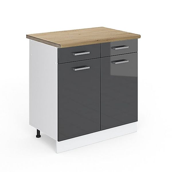Vicco Küchenunterschrank R-Line Anthrazit Hochglanz/Weiß 80 cm AP Eiche günstig online kaufen