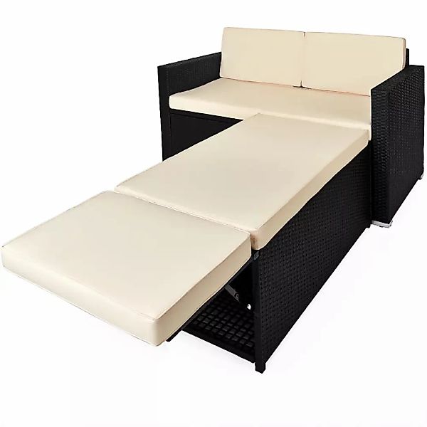 Polyrattan Bank Schwarz/Creme mit Stauraum günstig online kaufen