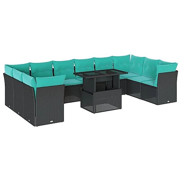 vidaXL 11-Tlg Gartensofa-Set mit Kissen Schwarz Polyrattan 3266857 günstig online kaufen