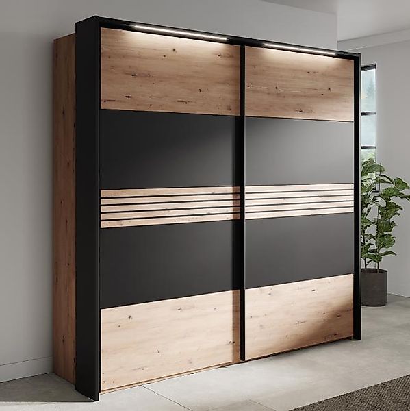 MELIKA 302SX Kleiderschrank mit Passepart inkl. LED Braun/Schwarz günstig online kaufen