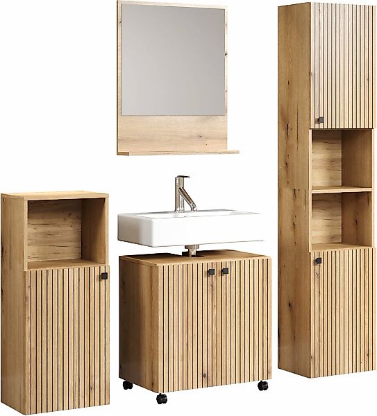 welltime Badmöbel-Set "Amrum Waschbeckenunterschrank Spiegel Hochschrank Ba günstig online kaufen