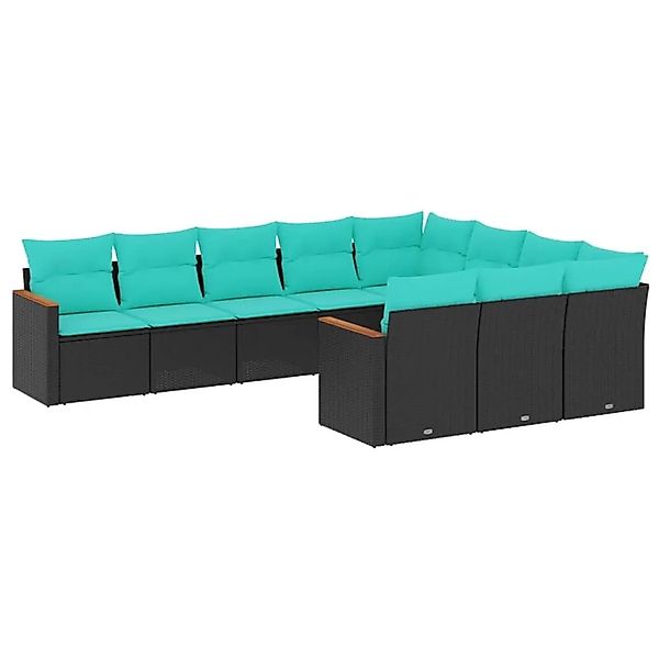 vidaXL 10-Tlg Gartensofa-Set mit Kissen Schwarz Polyrattan 3226337 günstig online kaufen
