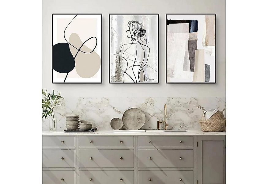 Herfair Mehrteilige Bilder Abstrakte Wandbilder 3er Set Geometrisches Desig günstig online kaufen
