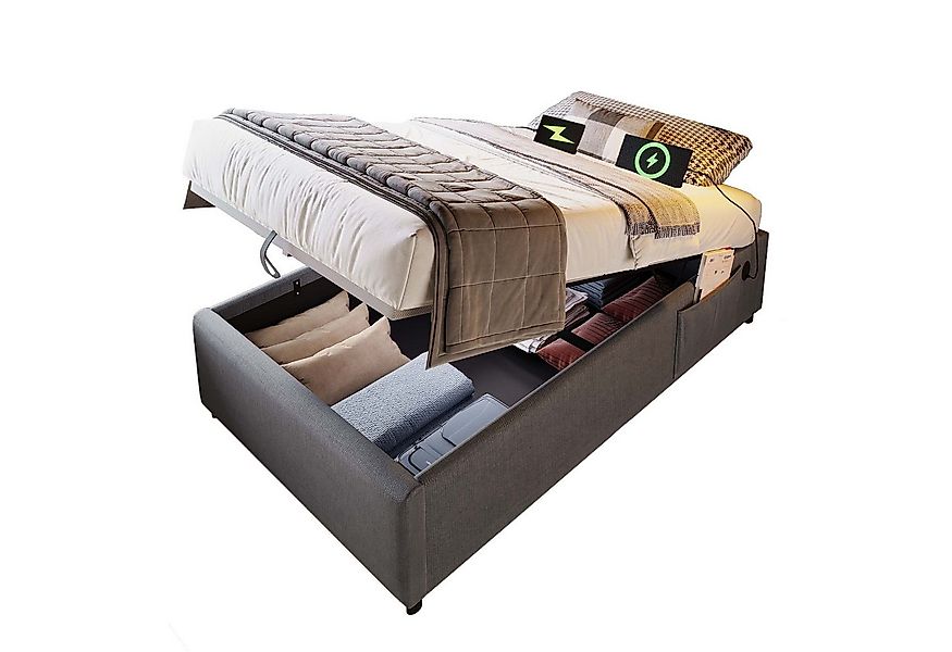 Flieks Polsterbett, Hydraulisches Einzelbett 90x200cm mit Aufladenfunktion günstig online kaufen