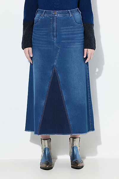 Ulla Popken Maxirock Jeansrock Fransensaum A-Linie günstig online kaufen