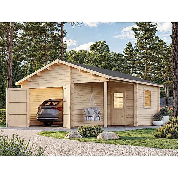 Palmako Holzgarage Roger mit Holztor Braun tauchgrundiert 510 cm x 550 cm günstig online kaufen