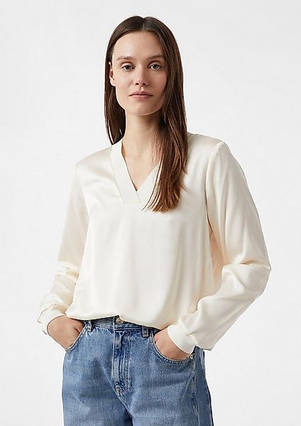 comma Langarmbluse Bluse Satinbluse mit V-Ausschnitt und feinen Rippdetails günstig online kaufen
