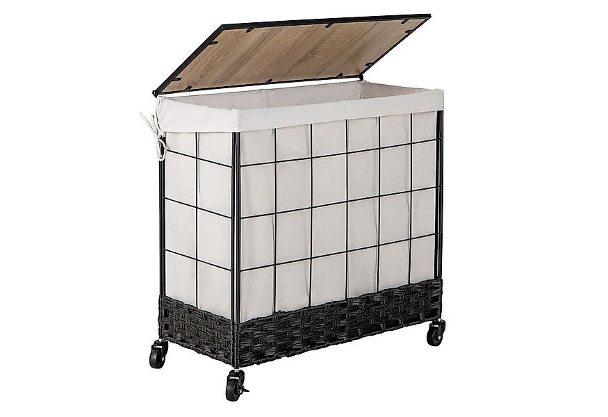 COSTWAY Wäschekorb, mit Deckel, Rollen & Innentasche, 2 Fächer, 130L, Ratta günstig online kaufen