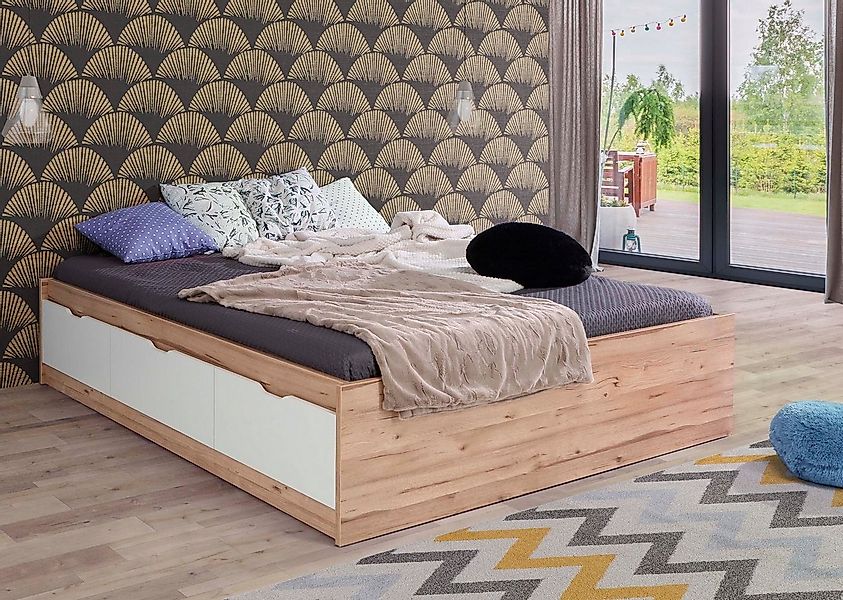 FORTE Stauraumbett Vankka, viel Stauraum, skandinavisches Design, mit 3 Sch günstig online kaufen