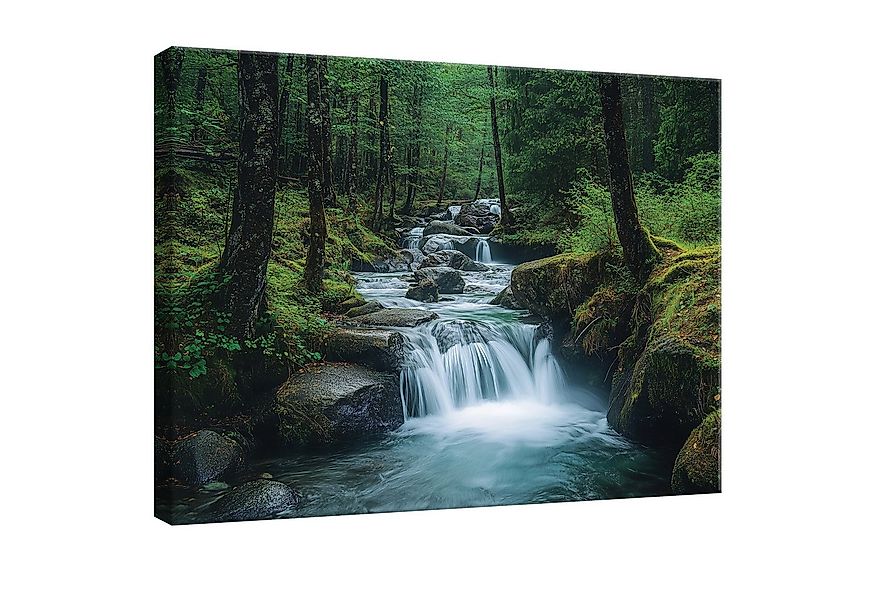 Wallarena Leinwandbild Wasserfall Landschaft Wald Wandbilder XXL Wand Deko günstig online kaufen