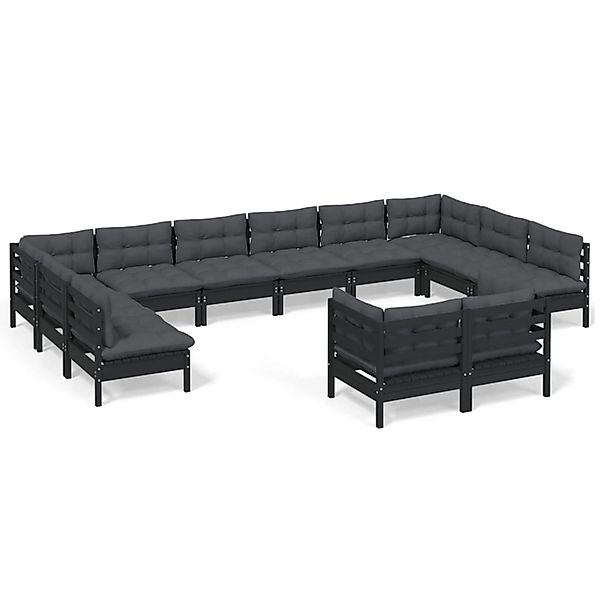 vidaXL 12-tlg Garten-Lounge-Set mit Kissen Schwarz Kiefer Massivholz Modell günstig online kaufen