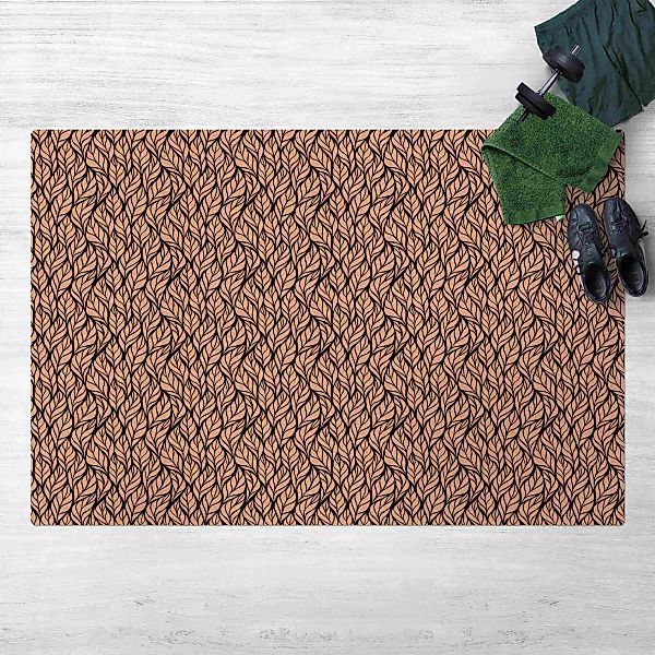 Kork-Teppich Natürliches Muster große Blätter auf Schwarz günstig online kaufen