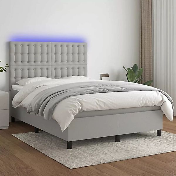 Vidaxl Boxspringbett Mit Matratze & Led Hellgrau 140x200 Cm Stoff günstig online kaufen