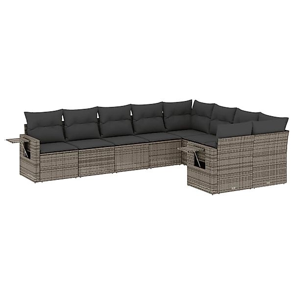vidaXL 9-Tlg Garten-Sofagarnitur mit Kissen Grau Poly Rattan 3220639 günstig online kaufen