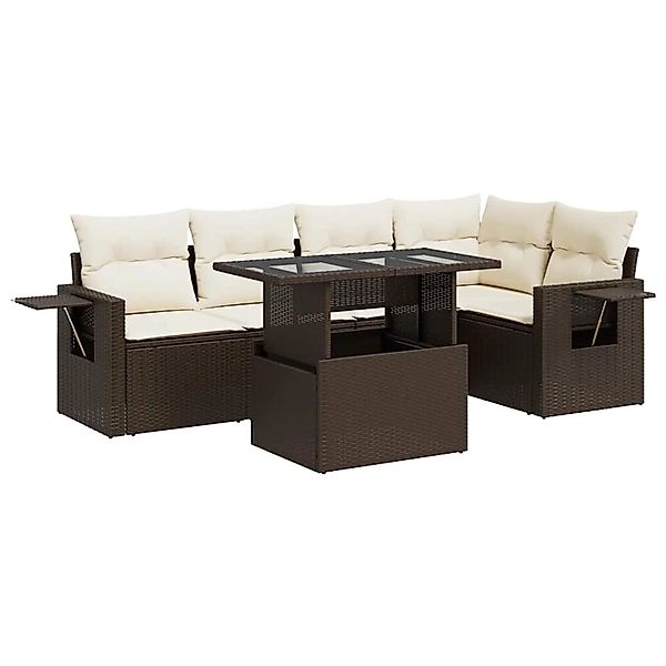 vidaXL 6-Tlg Garten-Sofagarnitur mit Kissen Braun Poly Rattan 3326484 günstig online kaufen