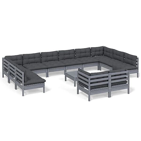 vidaXL 13-tlg Garten-Lounge-Set mit Kissen Grau Kiefernholz Modell 2 günstig online kaufen