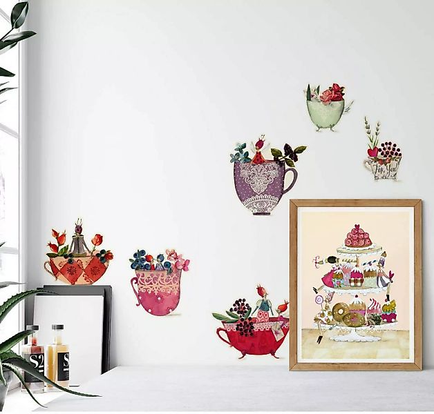 Wall-Art Wandtattoo "Bunte Blumen Fee Tassen", (1 St.) günstig online kaufen