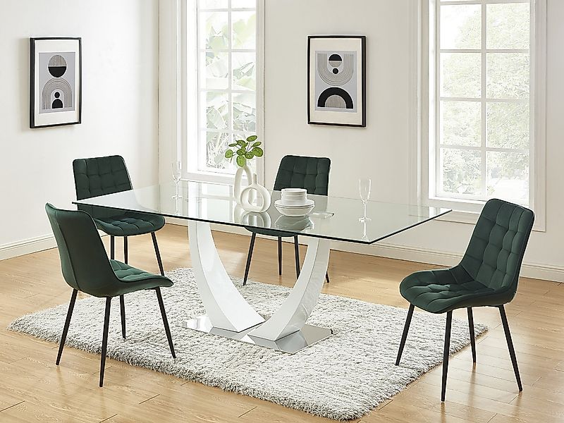 Polsterstuhl 6er-Set - Samt & schwarzes Metall - Grün - OLLUA günstig online kaufen