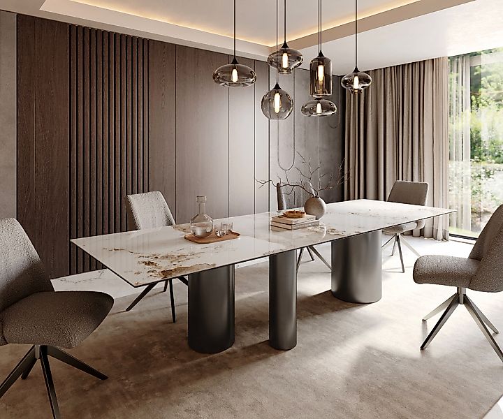 Esstisch Edge 300x100 Keramik Minas Melange Weiß-Beige Troa Edelstahl Graph günstig online kaufen