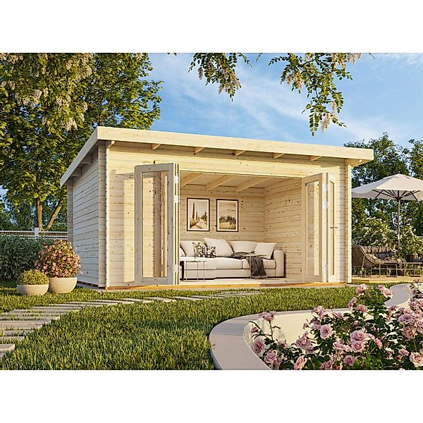Palmako Lea Holz-Gartenhaus Natur Pultdach Unbehandelt 450 cm x 330 cm günstig online kaufen