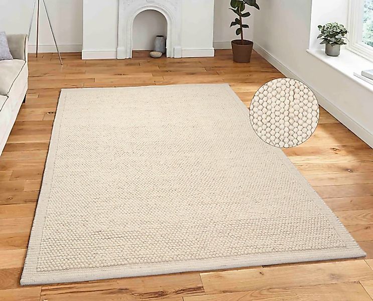 my home Wollteppich »Wolly Rahmen, Wolle«, rechteckig, 14 mm Höhe, Handweb günstig online kaufen