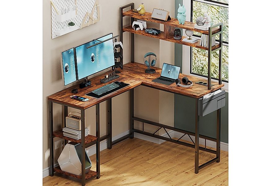 Furnicopia Eckschreibtisch 140 * 120cm Schreibtisch mit LED und USB L-förmi günstig online kaufen