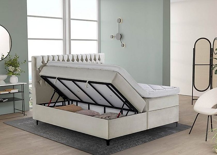 BettCo Stauraumbett Boxspringbett mit Bettkasten Vegas (in Samt Creme, 180 günstig online kaufen