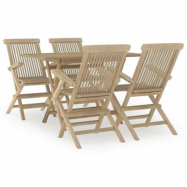 Vidaxl 5-tlg. Garten-essgruppe Grau Massivholz Teak günstig online kaufen