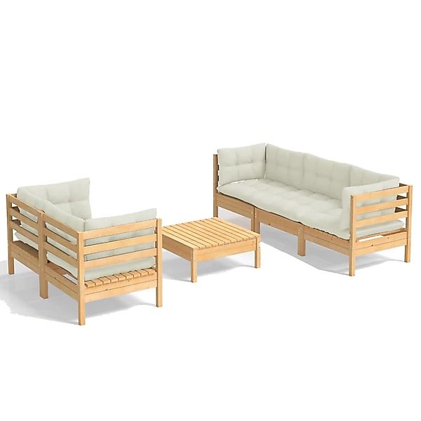 vidaXL 6-tlg Garten-Lounge-Set mit Creme Kissen Kiefernholz Modell 3 günstig online kaufen