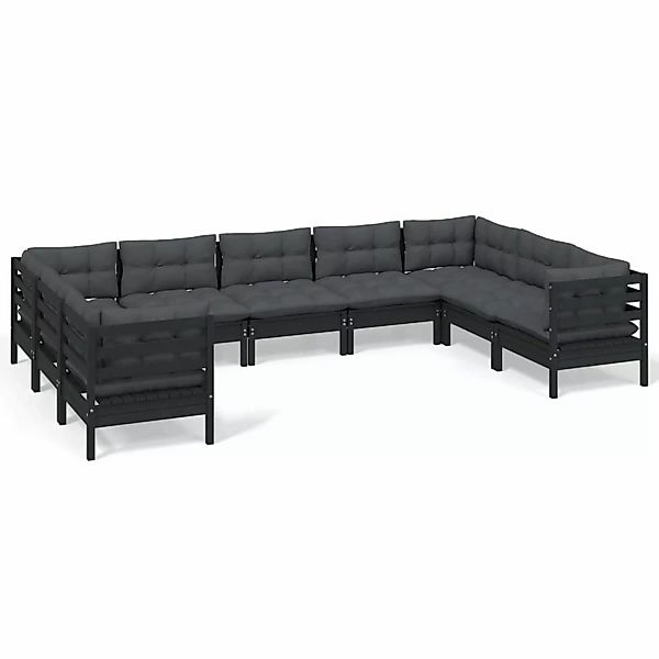 vidaXL 9-tlg Garten-Lounge-Set mit Kissen Schwarz Kiefernholz Modell 4 günstig online kaufen