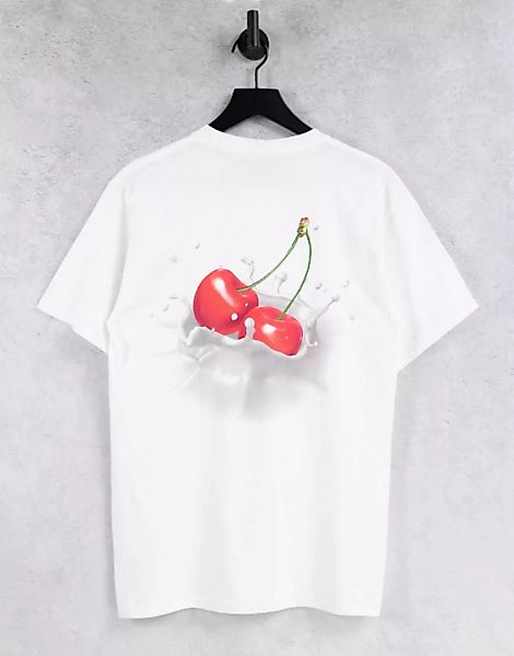 HUF – T-Shirt in Weiß mit Kirschen-Rückenprint günstig online kaufen