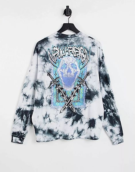 ASOS DESIGN – Langärmliges Oversize-Shirt in Batik mit Totenkopfprint-Mehrf günstig online kaufen