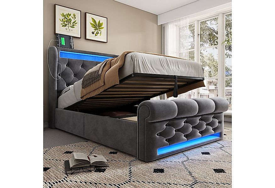 MODFU Polsterbett Hydraulisches Samt-Bett, rautenförmige Knopfknoten (Funkt günstig online kaufen