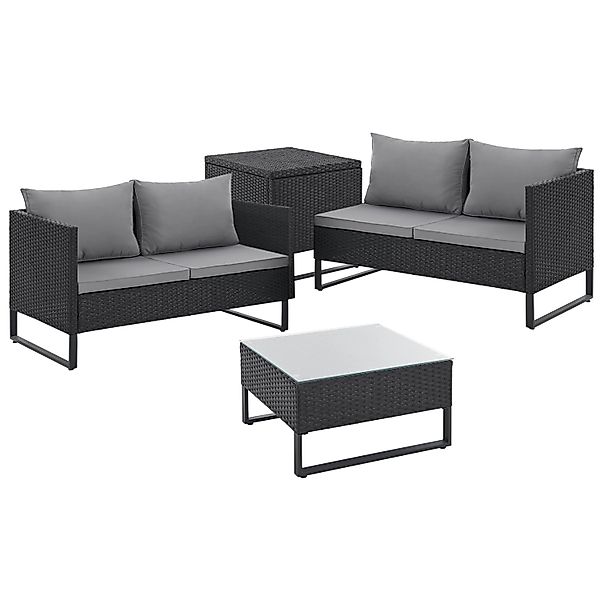 Svita Kansas Rattanlounge Gartenmöbel Set Gartensofa Polyrattan Schwarz günstig online kaufen
