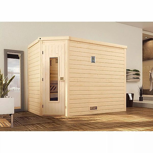 Weka Massivholzsauna 45 mm Turku 3 mit Glastür und Fensterelement günstig online kaufen