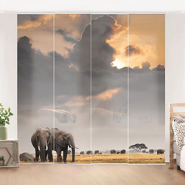 Schiebegardinen Set Natur & Landschaft Elefanten der Savanne günstig online kaufen