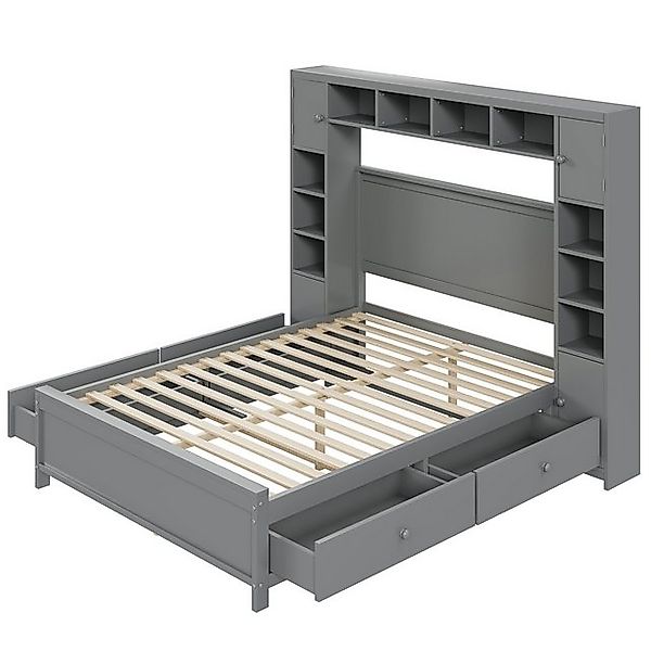 Gotagee Massivholzbett Doppelbett Bettgestell mit Stauraum 140x200 Lattenro günstig online kaufen