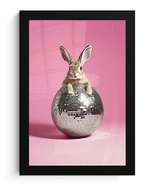 MuchoWow Poster Hase - Schleife -Diskokugel, (1 St), Bilderrahmen, Zimmer D günstig online kaufen