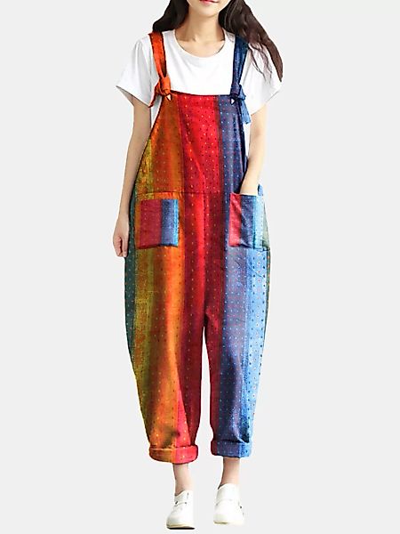 Rainbow Polka Dot Spaghetti Staps Lose Tasche Jumpsuit Für Damen günstig online kaufen