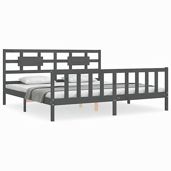 vidaXL Bett Massivholzbett mit Kopfteil Grau 200x200 cm günstig online kaufen