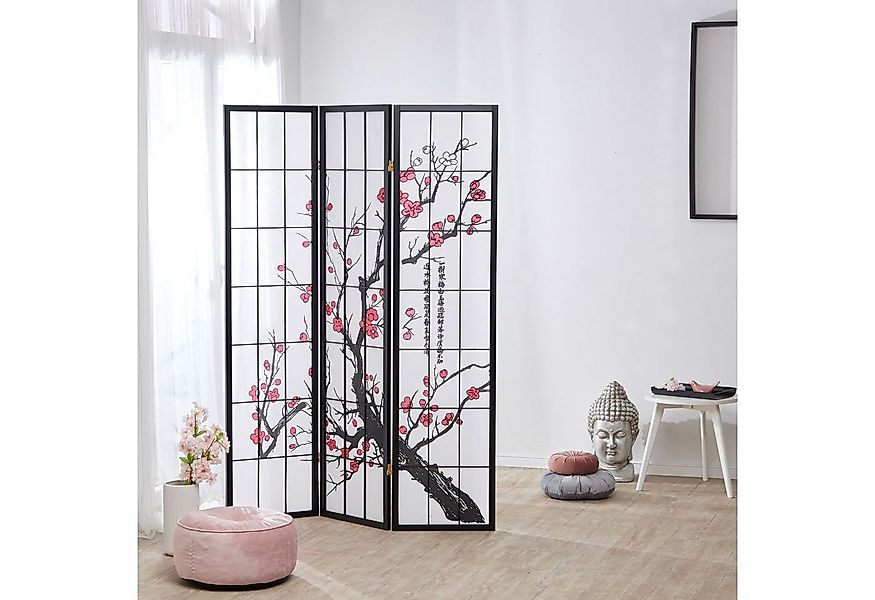 Homestyle4u Paravent Raumteiler Shoji Kirschblüten Muster Sichtschutz Schwa günstig online kaufen