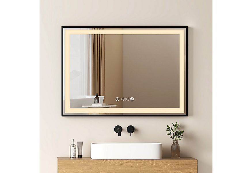 EMKE Badspiegel LED Beleuchtung mit Zeit, Temperatur, Anti-Beschlag, dimmba günstig online kaufen