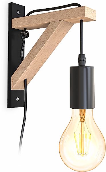 B.K.Licht Wandleuchte »BKL1352 Holz-Wandlampe innen, Schwarz, Metall, Landh günstig online kaufen